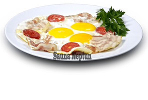 Глазунья с беконом и помидорами