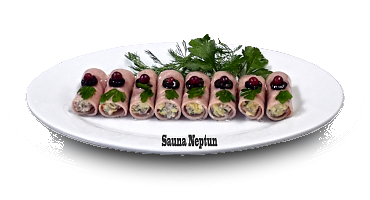 Рулетики из ветчины с сыром и чесноком.